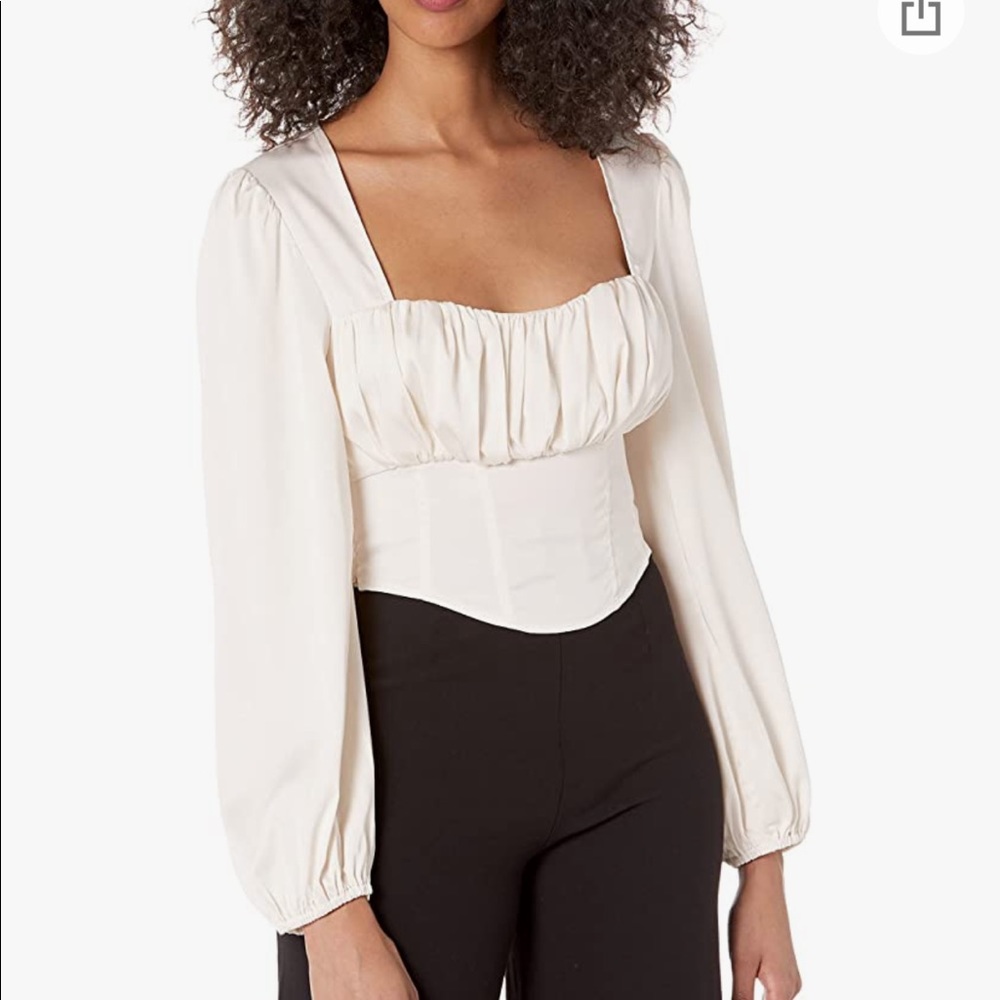 Guess Camilla Long Sleeve Ruched Bust Peasant Crop Top
